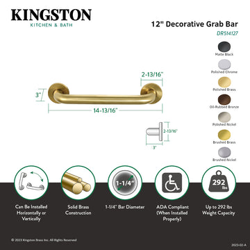 Kingston Sona DR514127 - Meridian 12-Inch x 1-1/4-Inch O.D. Brass ADA
