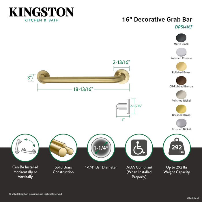 Kingston Sona DR514162 - Meridian 16-Inch x 1-1/4-Inch O.D. Brass ADA Grab Bar, Polished Brass