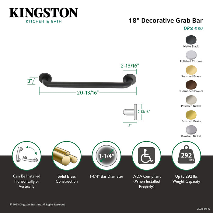 Kingston Sona DR514185 - Meridian 18-Inch x 1-1/4-Inch O.D. Brass ADA Grab Bar, Oil Rubbed Bronze