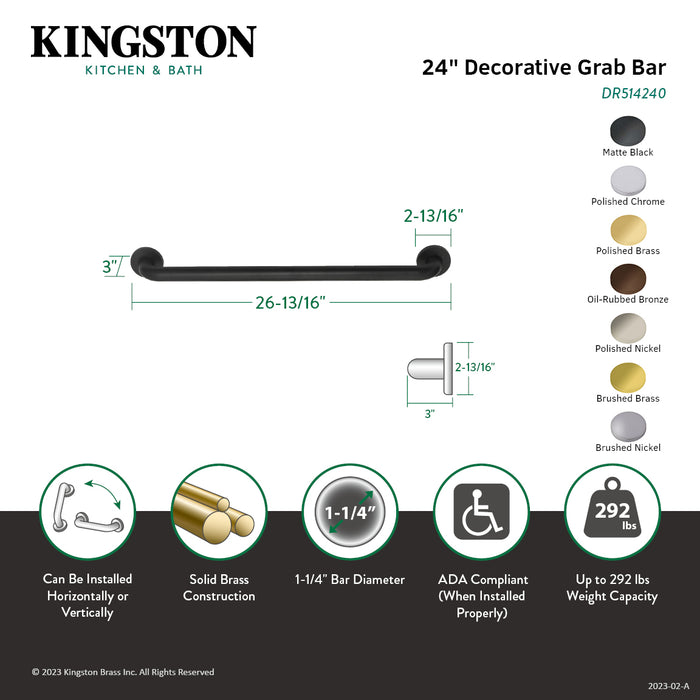 Kingston Sona DR514245 - Meridian 24-Inch x 1-1/4-Inch O.D. Brass ADA Grab Bar, Oil Rubbed Bronze