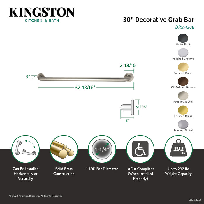 Kingston Sona DR514307 - Meridian 30-Inch x 1-1/4-Inch O.D. Brass ADA Grab Bar, Brushed Brass