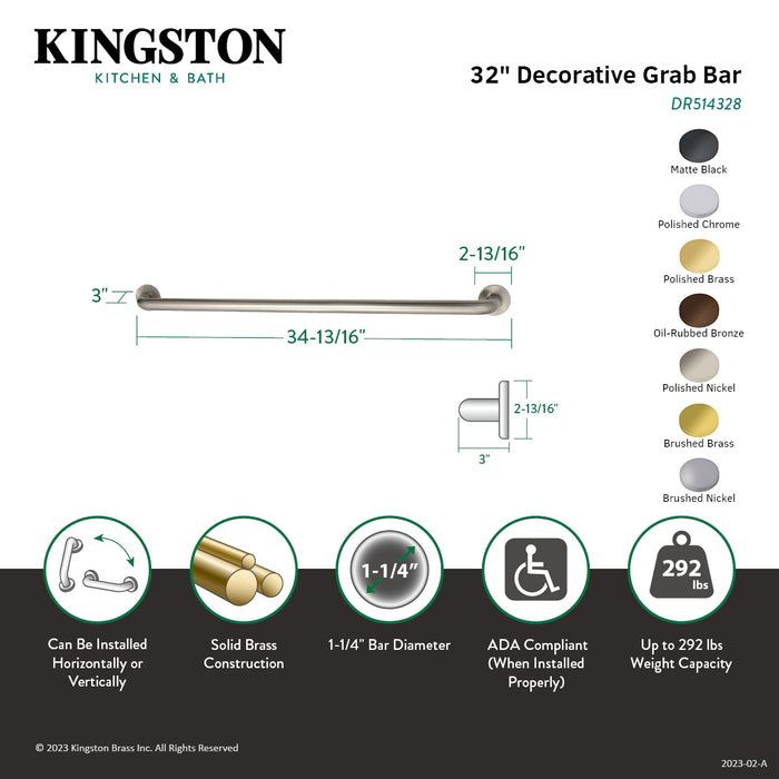 Kingston Sona DR514321 - Meridian 32-Inch x 1-1/4-Inch O.D. Brass ADA Grab Bar, Polished Chrome