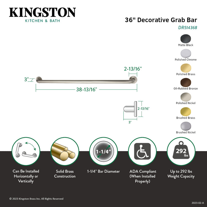 Kingston Sona DR514367 - Meridian 36-Inch x 1-1/4-Inch O.D. Brass ADA Grab Bar, Brushed Brass