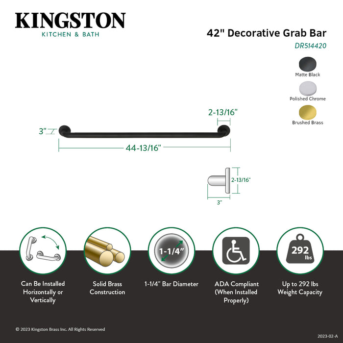 Meridian Thrive In Place DR514420 42-Inch x 1-1/4-Inch O.D. Brass ADA Grab Bar, Matte Black