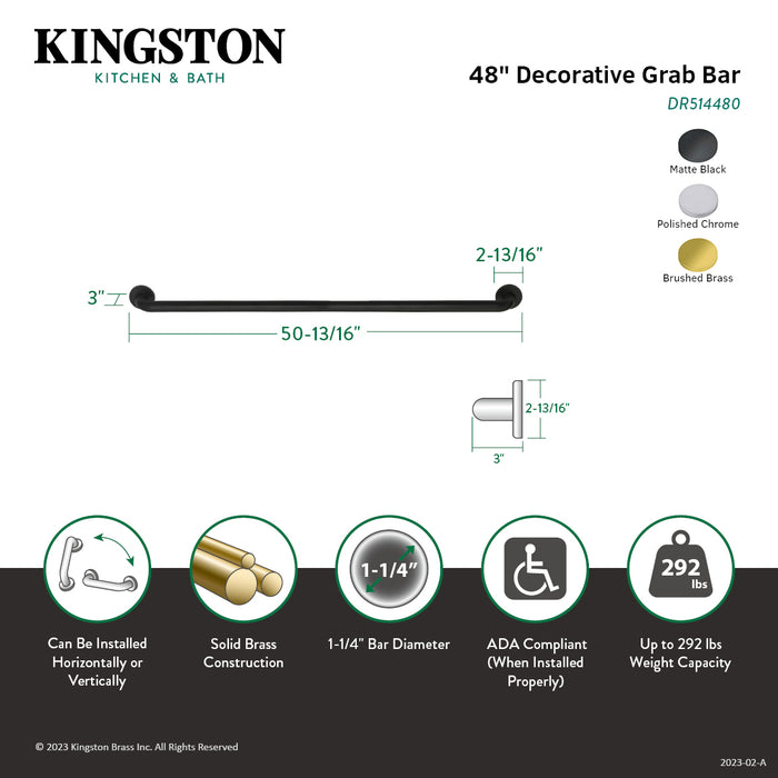 Kingston Sona DR514487 - Meridian 48-Inch x 1-1/4-Inch O.D. Brass ADA Grab Bar, Brushed Brass
