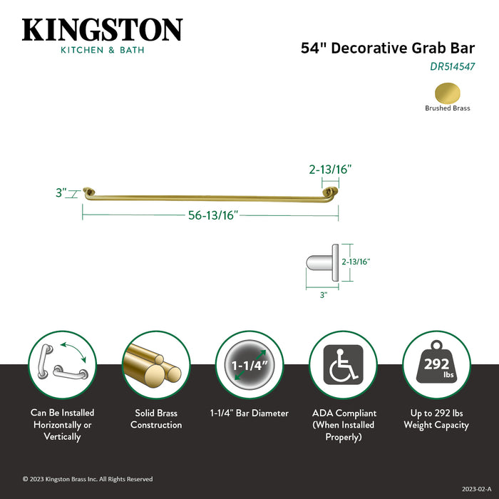 Kingston Sona DR514547 - Meridian 54-Inch x 1-1/4-Inch O.D. Brass Grab Bar, Brushed Brass