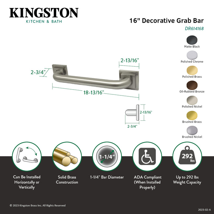 Kingston Sona DR614161 - Claremont 16-Inch x 1-1/4-Inch O.D. Brass Decorative Grab Bar, Polished Chrome