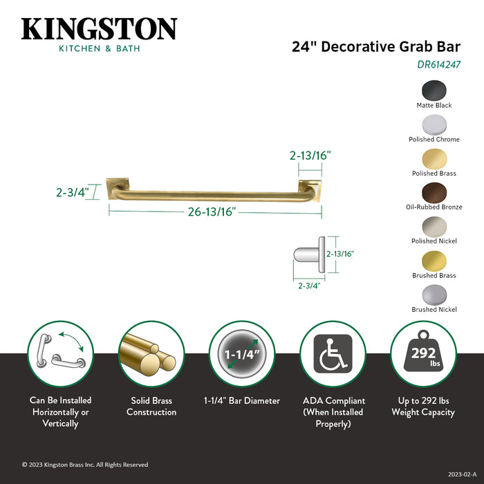 Kingston Sona DR614241 - Claremont 24-Inch x 1-1/4-Inch O.D. Brass Decorative Grab Bar, Polished Chrome