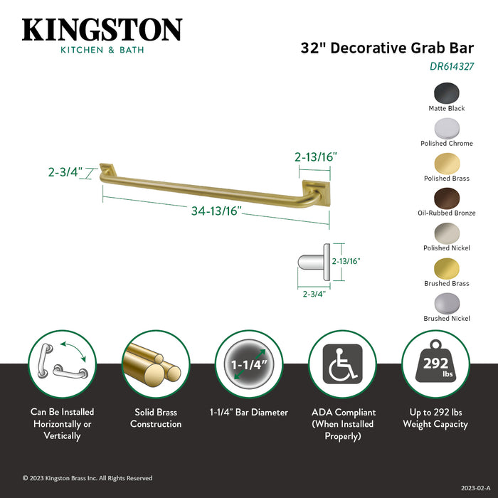 Kingston Sona DR614322 - Claremont 32-Inch x 1-1/4-Inch O.D. Brass Decorative Grab Bar, Polished Brass