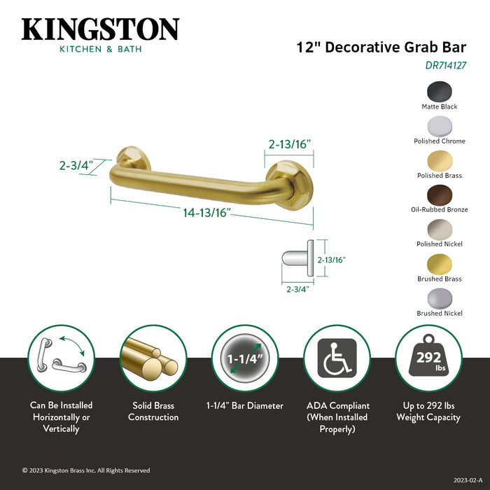 Kingston Tulare DR714125 - Metropolitan 12-Inch x 1-1/4-Inch O.D. Brass Decorative Grab Bar, Oil Rubbed Bronze