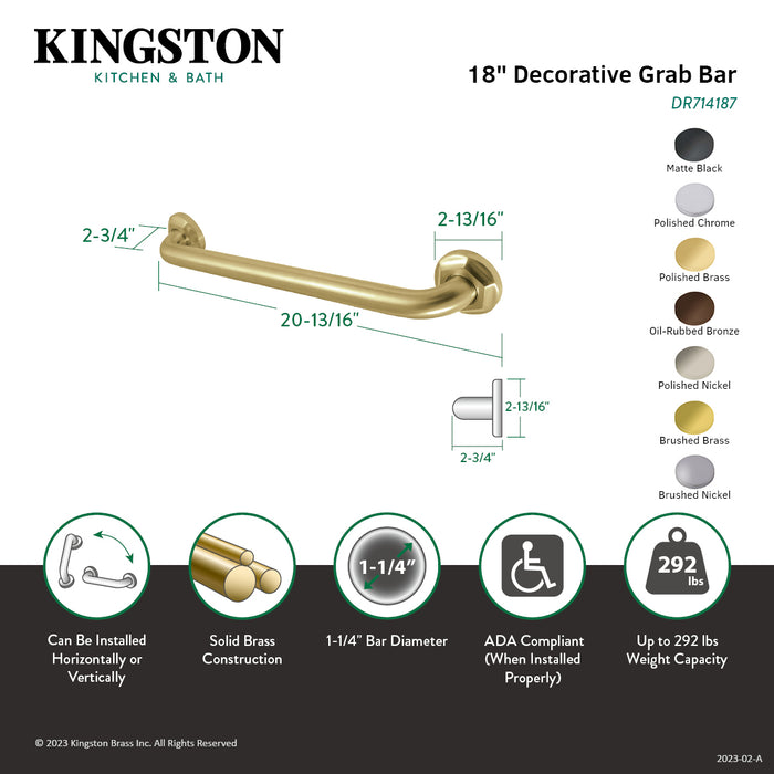 Kingston Tulare DR714187 - Metropolitan 18-Inch x 1-1/4-Inch O.D. Brass Decorative Grab Bar, Brushed Brass