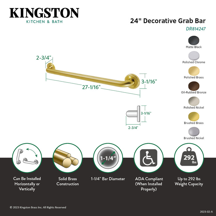 Kingston Heirloom DR814241 - Laurel 24-Inch x 1-1/4-Inch O.D. Brass Decorative Grab Bar, Polished Chrome
