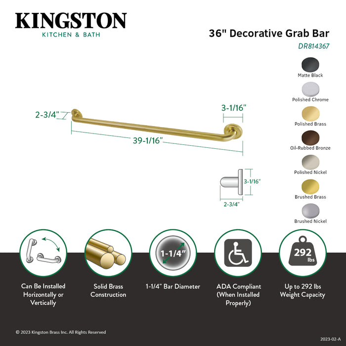 Kingston Heirloom DR814365 - Laurel 36-Inch x 1-1/4-Inch O.D. Brass Decorative Grab Bar, Oil Rubbed Bronze