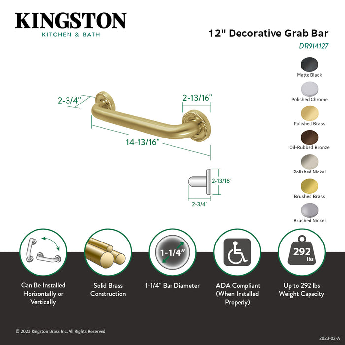 Camelon Thrive In Place DR914122 12-Inch x 1-1/4 Inch O.D Grab Bar, Polished Brass