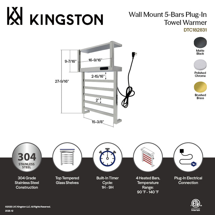 Kingston Sona DTC182831 - Markus Wall Mount Plug-In Towel Warmer, Polished Chrome