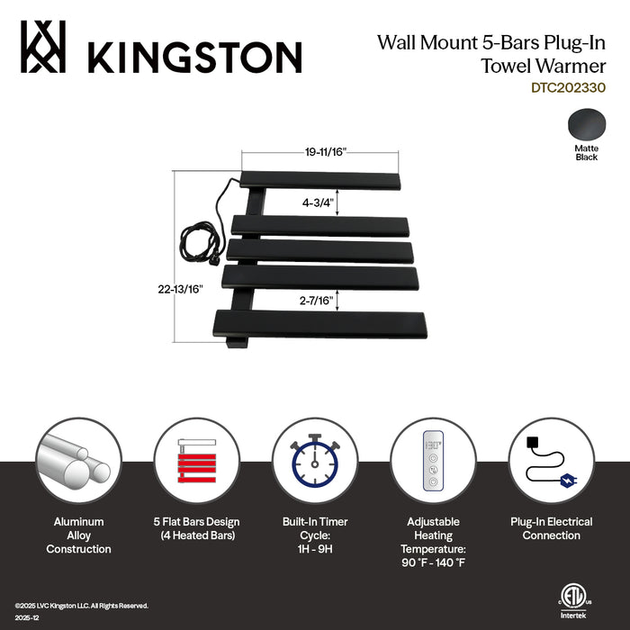 Kingston Sona DTC202330 - Metzinger Wall Mount Plug-In Towel Warmer, Matte Black