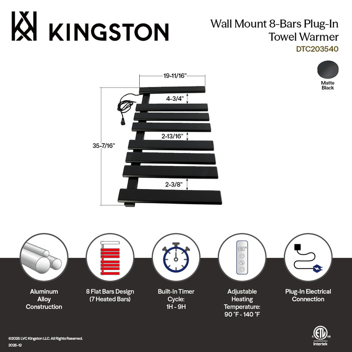 Kingston Sona DTC203540 - Metzinger Wall Mount Plug-In Towel Warmer, Matte Black