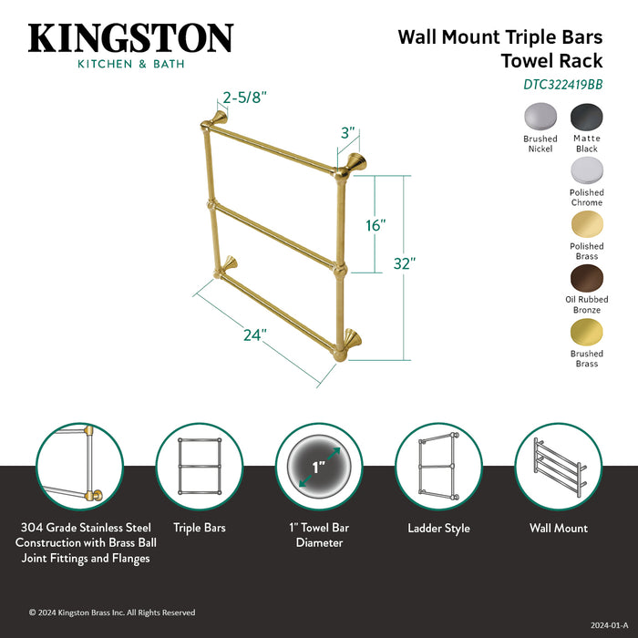Kingston Tulare DTC322419SN - Maximilien 24-Inch x 32-Inch Brass Wall Mount 3-Tier Towel Rack, Brushed Nickel