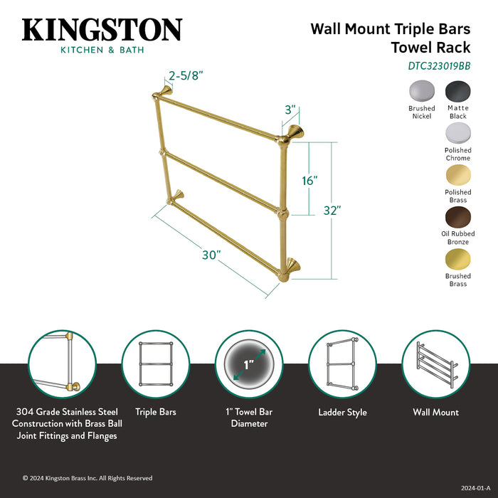 Kingston Tulare DTC323019MB - Maximilien 30-Inch x 32-Inch Brass Wall Mount 3-Tier Towel Rack, Matte Black