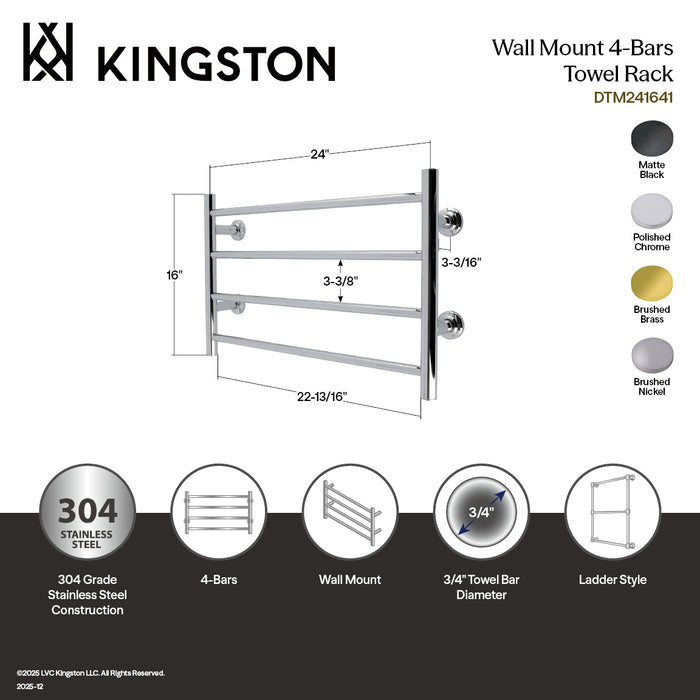 Kingston Sona DTM241641 - Palatine 24-Inch x 16-Inch Stainless Steel Wall Mount 4-Tier Towel Rack, Polished Chrome