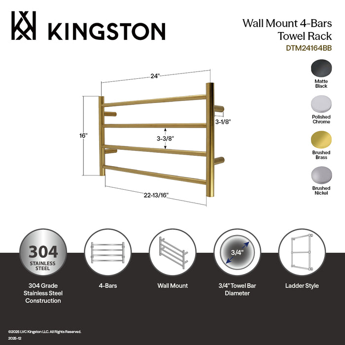 Kingston Sona DTM24164MB - Gallant 24-Inch x 16-Inch Stainless Steel Wall Mount 4-Tier Towel Rack, Matte Black