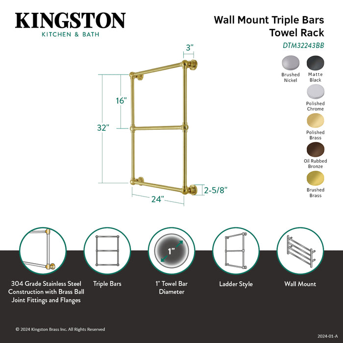 Kingston Sona DTM32243MB - Palatine 24-Inch x 32-Inch Brass Wall Mount 3-Tier Towel Rack, Matte Black