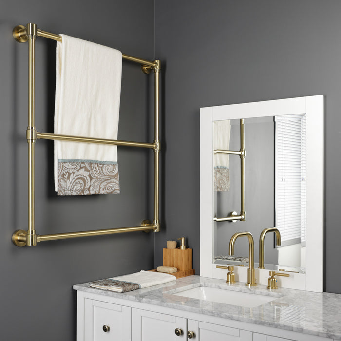 Kingston Sona DTM323037 - Gallant 30-Inch x 32-Inch Brass Wall Mount 3-Tier Towel Rack, Brushed Brass
