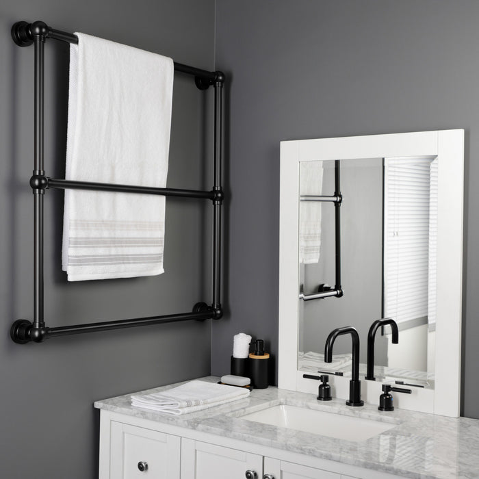 Kingston Sona DTM32303MB - Palatine 30-Inch x 32-Inch Brass Wall Mount 3-Tier Towel Rack, Matte Black