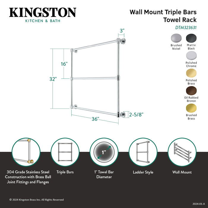 Kingston Sona DTM323632 - Gallant 36-Inch x 32-Inch Brass Wall Mount 3-Tier Towel Rack, Polished Brass