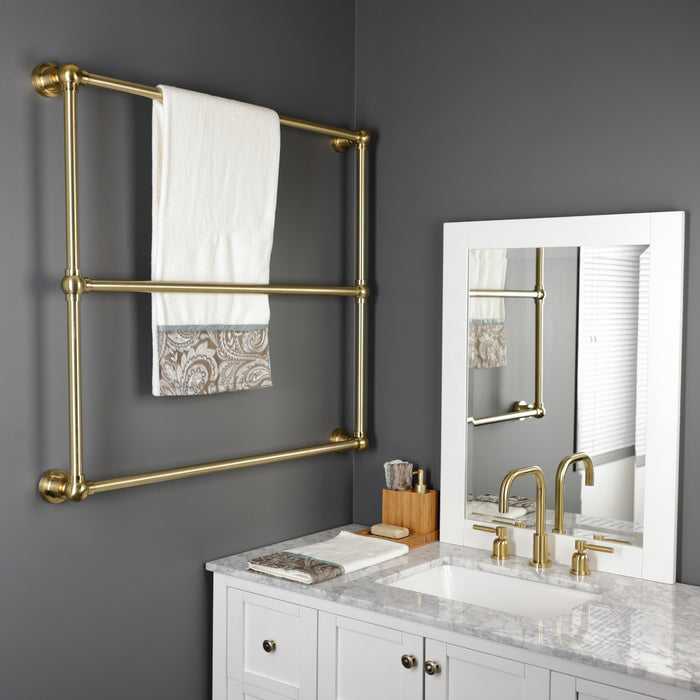 Kingston Sona DTM32363BB - Palatine 36-Inch x 32-Inch Brass Wall Mount 3-Tier Towel Rack, Brushed Brass