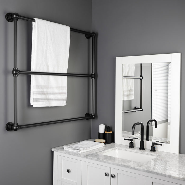 Kingston Sona DTM32363MB - Palatine 36-Inch x 32-Inch Brass Wall Mount 3-Tier Towel Rack, Matte Black