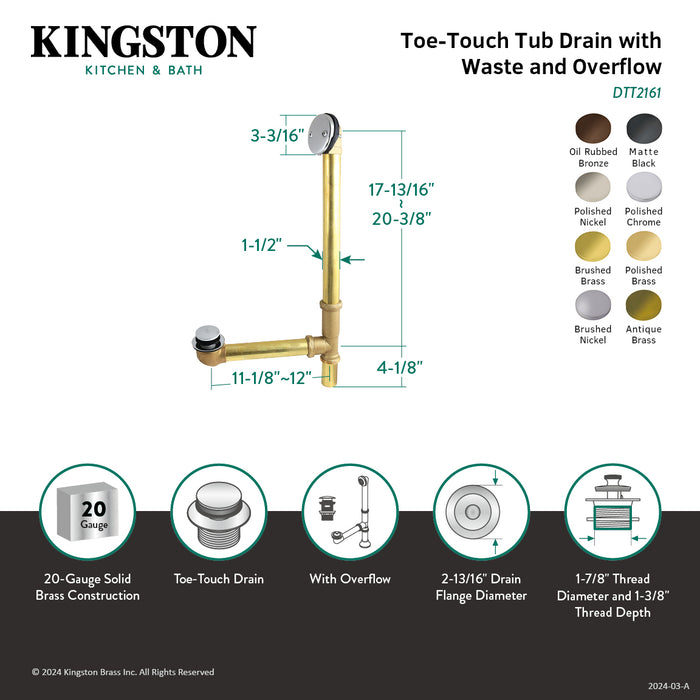 Kingston Tulare DTT2160MB - Made To Match 21-Inch Brass Toe Touch Tub Waste and Overflow, Matte Black
