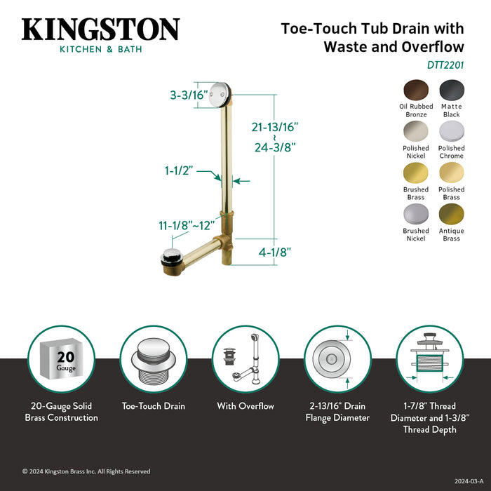Kingston Tulare DTT2203 - Made To Match 25-Inch Brass Toe Touch Tub Waste and Overflow, Antique Brass