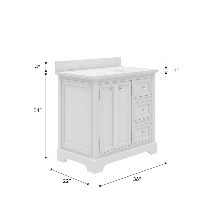 Kingston Derby DE36CW01PW - 36 in. x 22 in. Bathroom Vanity Marble Top and White Basin, White