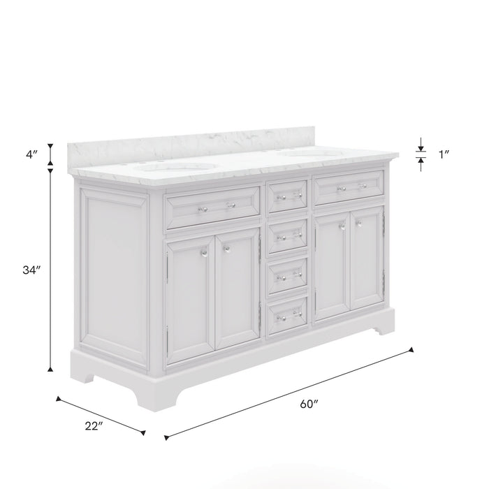 Kingston Derby DE60CW01PW - 60 in. x 22 in. Bathroom Vanity Marble Top and White Basin, White