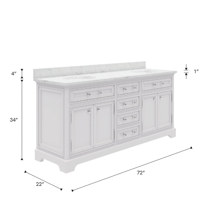 Kingston Derby DE72CW01PW - 72 in. x 22 in. Bathroom Vanity Marble Top and White Basin, White