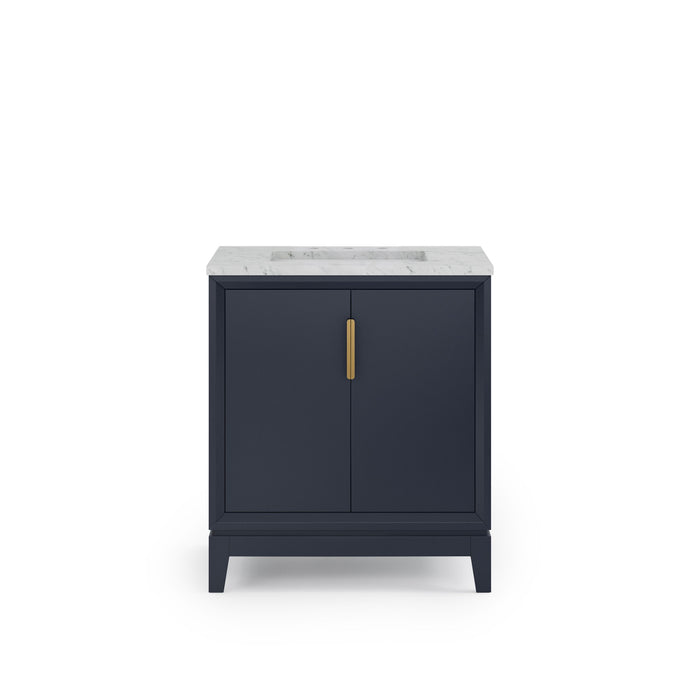 Kingston Elizabeth EL30CW06MB - 30 in. x 22 in. Bathroom Vanity Carrara White Marble Top and White Ceramic Basin, Monarch Blue