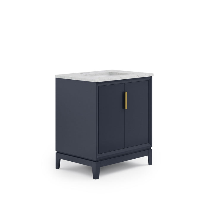 Kingston Elizabeth EL30CW06MB - 30 in. x 22 in. Bathroom Vanity Carrara White Marble Top and White Ceramic Basin, Monarch Blue