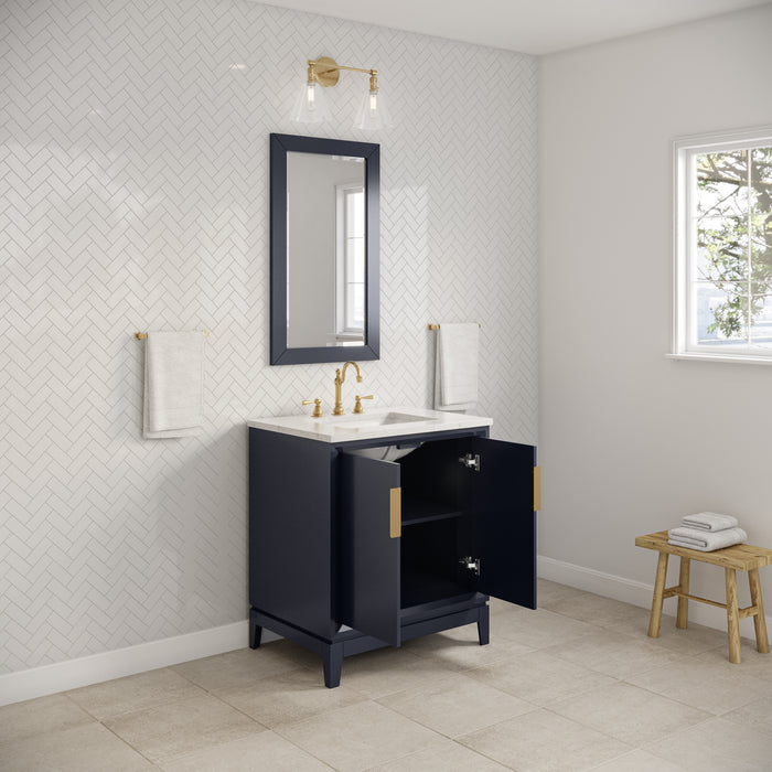 Kingston Elizabeth EL30CW06MB - 30 in. x 22 in. Bathroom Vanity Carrara White Marble Top and White Ceramic Basin, Monarch Blue
