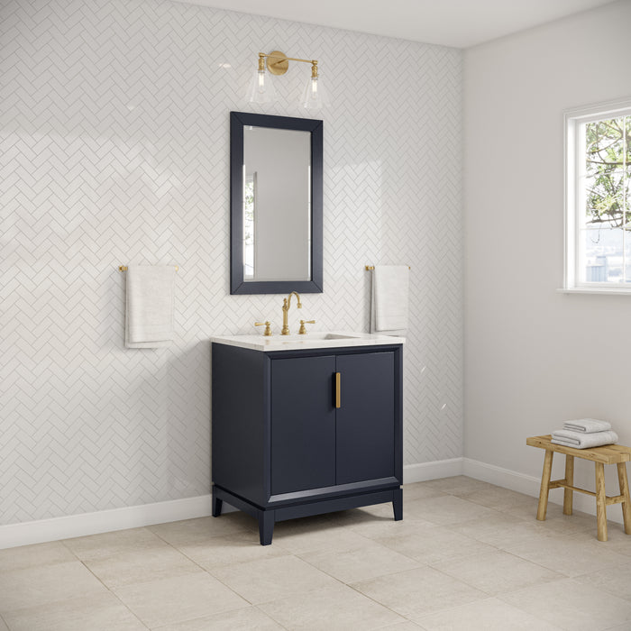 Kingston Elizabeth EL30CW06MB - 30 in. x 22 in. Bathroom Vanity Carrara White Marble Top and White Ceramic Basin, Monarch Blue