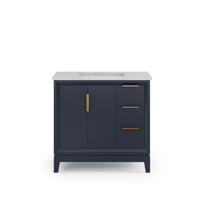 Kingston Elizabeth EL36CW06MB - 36 in. x 22 in. Bathroom Vanity Carrara White Marble Top and White Ceramic Basin, Monarch Blue