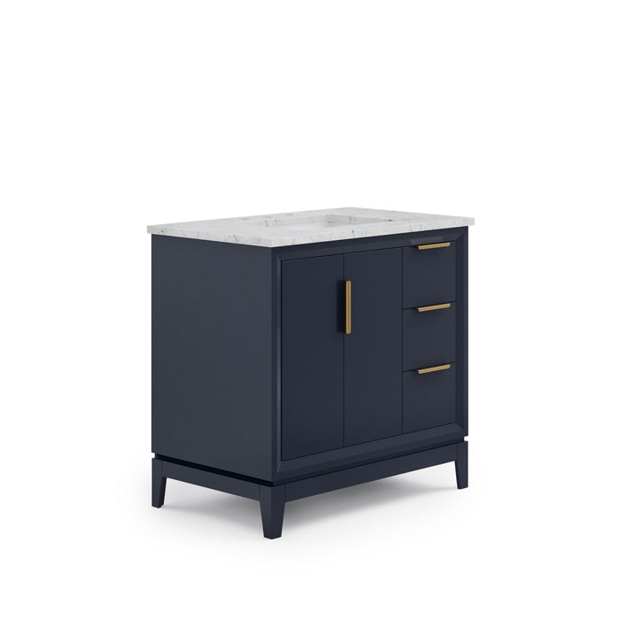 Kingston Elizabeth EL36CW06MB - 36 in. x 22 in. Bathroom Vanity Carrara White Marble Top and White Ceramic Basin, Monarch Blue