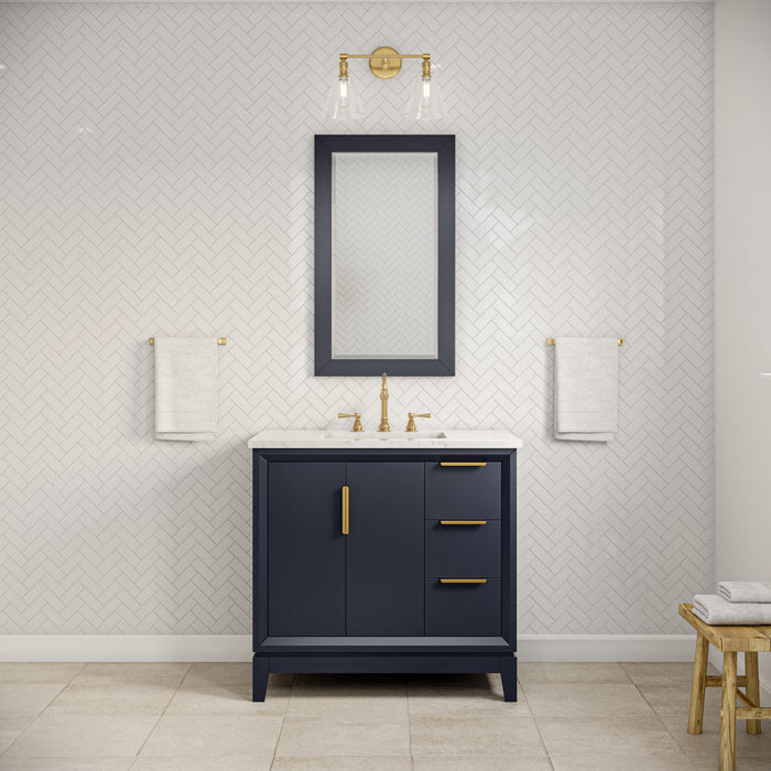 Kingston Elizabeth EL36CW06MB - 36 in. x 22 in. Bathroom Vanity Carrara White Marble Top and White Ceramic Basin, Monarch Blue