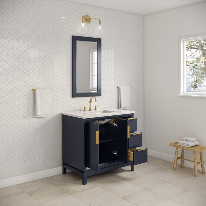 Kingston Elizabeth EL36CW06MB - 36 in. x 22 in. Bathroom Vanity Carrara White Marble Top and White Ceramic Basin, Monarch Blue