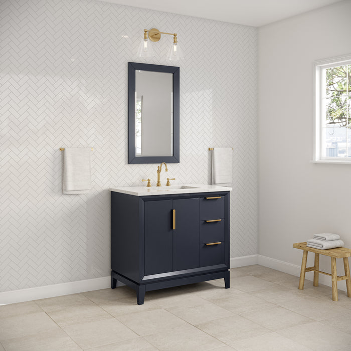 Kingston Elizabeth EL36CW06MB - 36 in. x 22 in. Bathroom Vanity Carrara White Marble Top and White Ceramic Basin, Monarch Blue