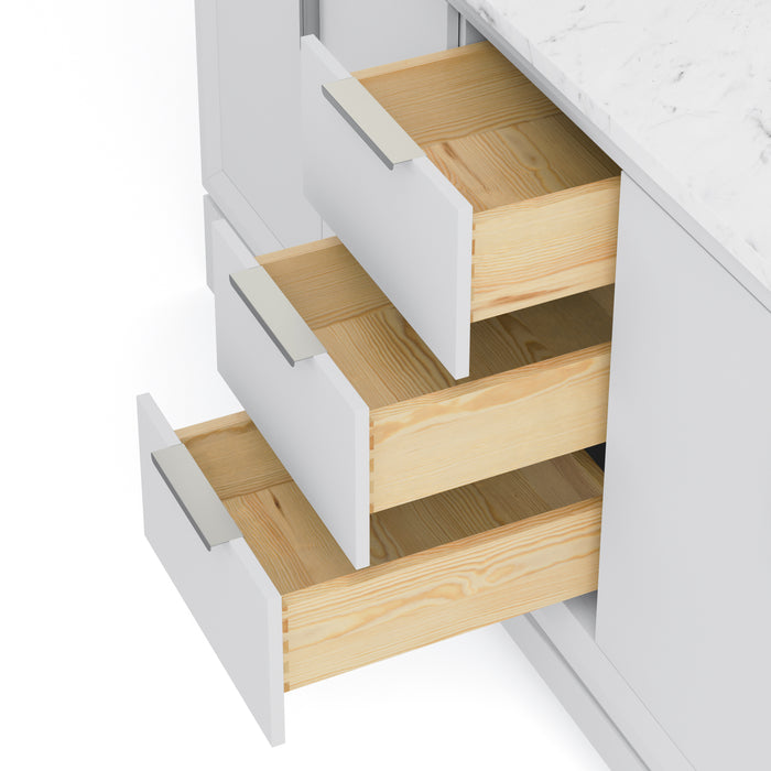 Kingston Elizabeth EL72CW01PW - 72 in. x 22 in. Bathroom Vanity Carrara White Marble Top and White Ceramic Basins, Pure White