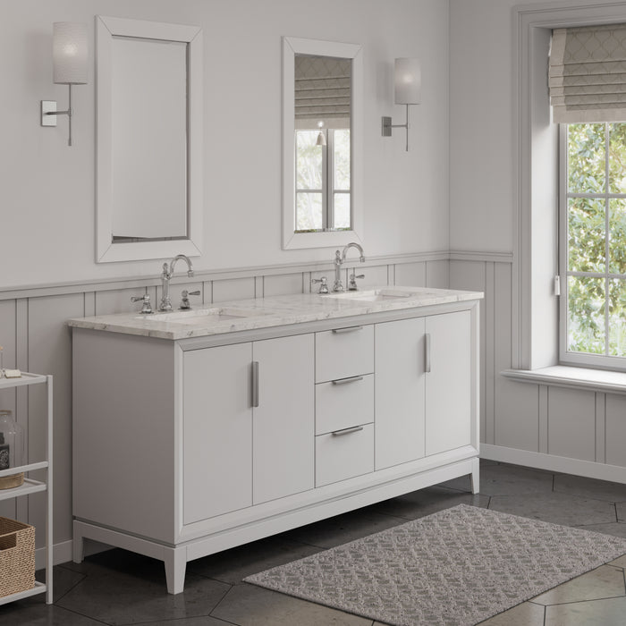 Kingston Elizabeth EL72CW01PW - 72 in. x 22 in. Bathroom Vanity Carrara White Marble Top and White Ceramic Basins, Pure White