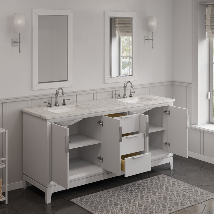 Kingston Elizabeth EL72CW01PW - 72 in. x 22 in. Bathroom Vanity Carrara White Marble Top and White Ceramic Basins, Pure White