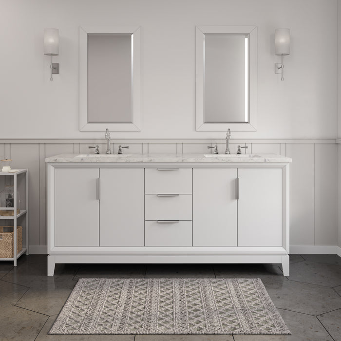Kingston Elizabeth EL72CW01PW - 72 in. x 22 in. Bathroom Vanity Carrara White Marble Top and White Ceramic Basins, Pure White