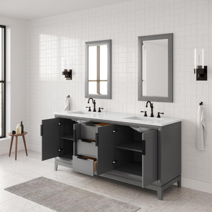 Kingston Elizabeth EL72CW03CG - 72 in. x 22 in. Bathroom Vanity Carrara White Marble Top and White Ceramic Basins, Cashmere Grey